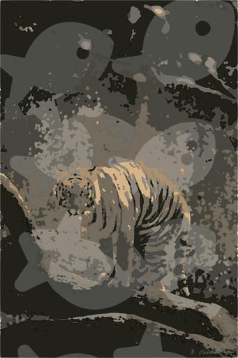 Drawn from photo on Unsplash: brown and black tiger on brown tree branch AI art