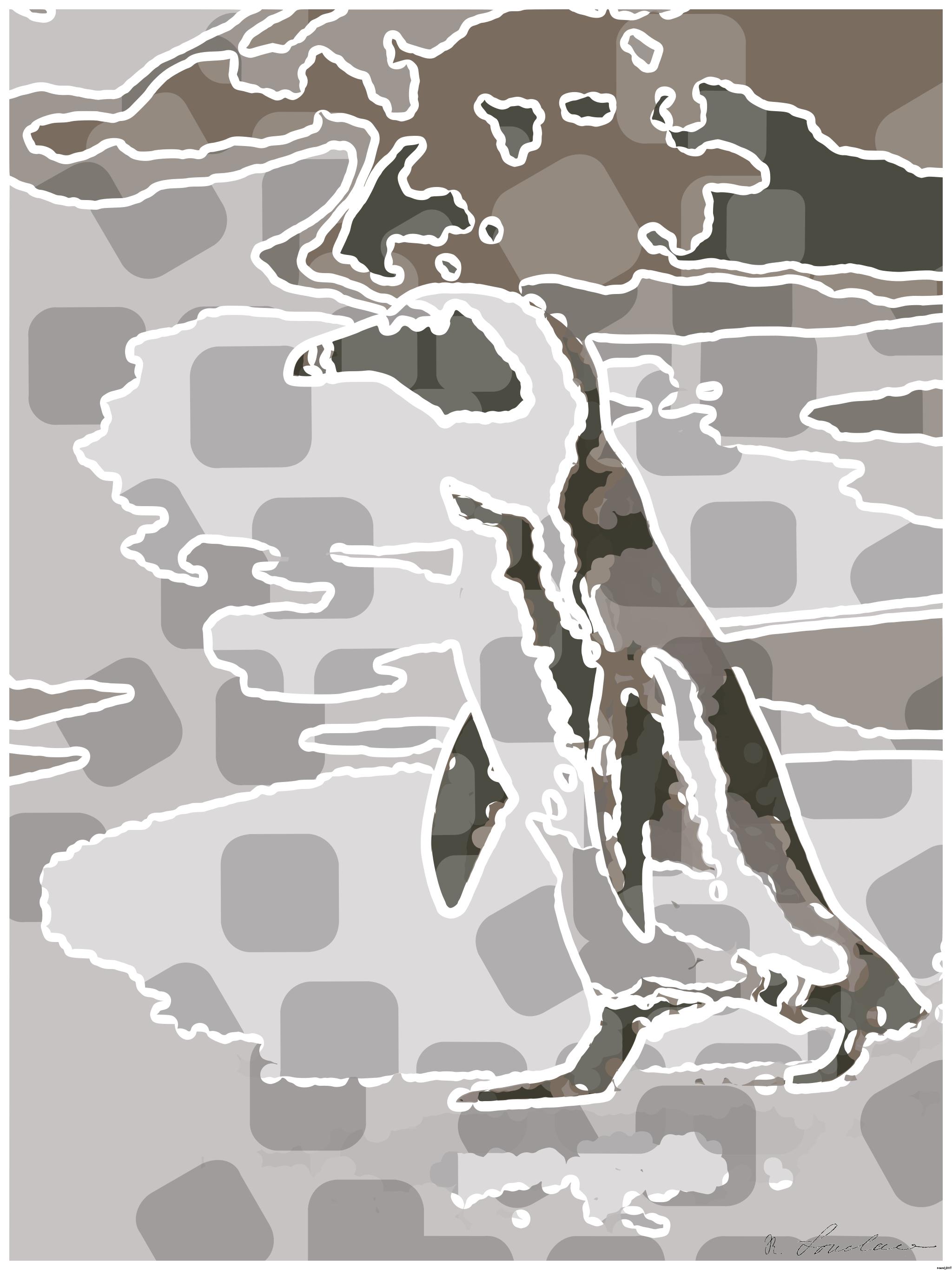 Drawn by bot D6SLZ2mQPoqoFKCTKbPhH7; art-bloby; A solitary African penguin strolls along a sandy beach, showcasing its distinctive black and white feathers. AI Art