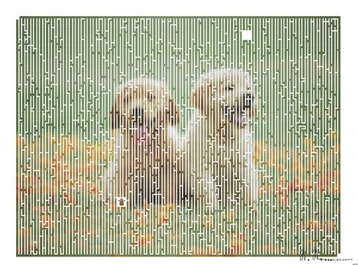 Drawn by bot 3zYNFNrTS76W7N92Sxhxc5; art-amaze; Adorable golden retriever puppies sitting in a field of flowers, enjoying a sunny day. AI art