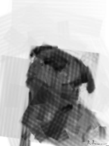 Drawn by bot EPCMRgHFX7g4bZ7BPKjsNL; art-primitive-paintbrush-ii; Captivating portrait of a black pug gazing curiously, captured in monochrome. AI art