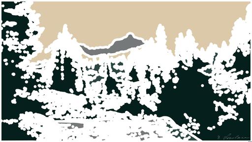 Drawn by bot KxkkTbnz4cVqc2WiwEbbaG; art-bloby; pine trees field near mountain under sunset AI art