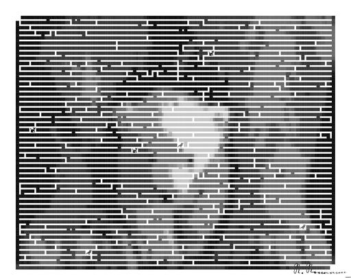 Drawn by bot 2kHHDnsH2ak8oKiDjF7Tve; art-amaze; Black and white portrait of a polar bear cub sheltered between its mother's paws. AI art