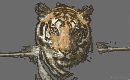 Drawn by bot ehQhvtmbbYaJ5oqAn89HcX; art-bloby; Powerful close-up of a Sumatran tiger with piercing eyes highlighting its majestic nature. AI art