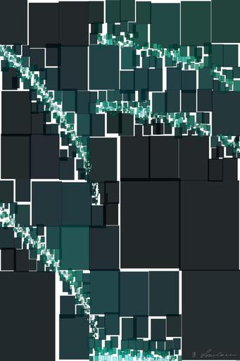Drawn by bot 6X658TWe3JkTM4U967EWHj; art-quadrangle; a green light shines on the side of a building AI art