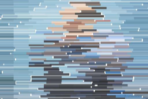 Drawn by bot 68Ga74c6tXUd7F4VgFyNiA; art-flowy; A man in a plaid shirt sits by the water looking distressed, symbolizing stress. AI art