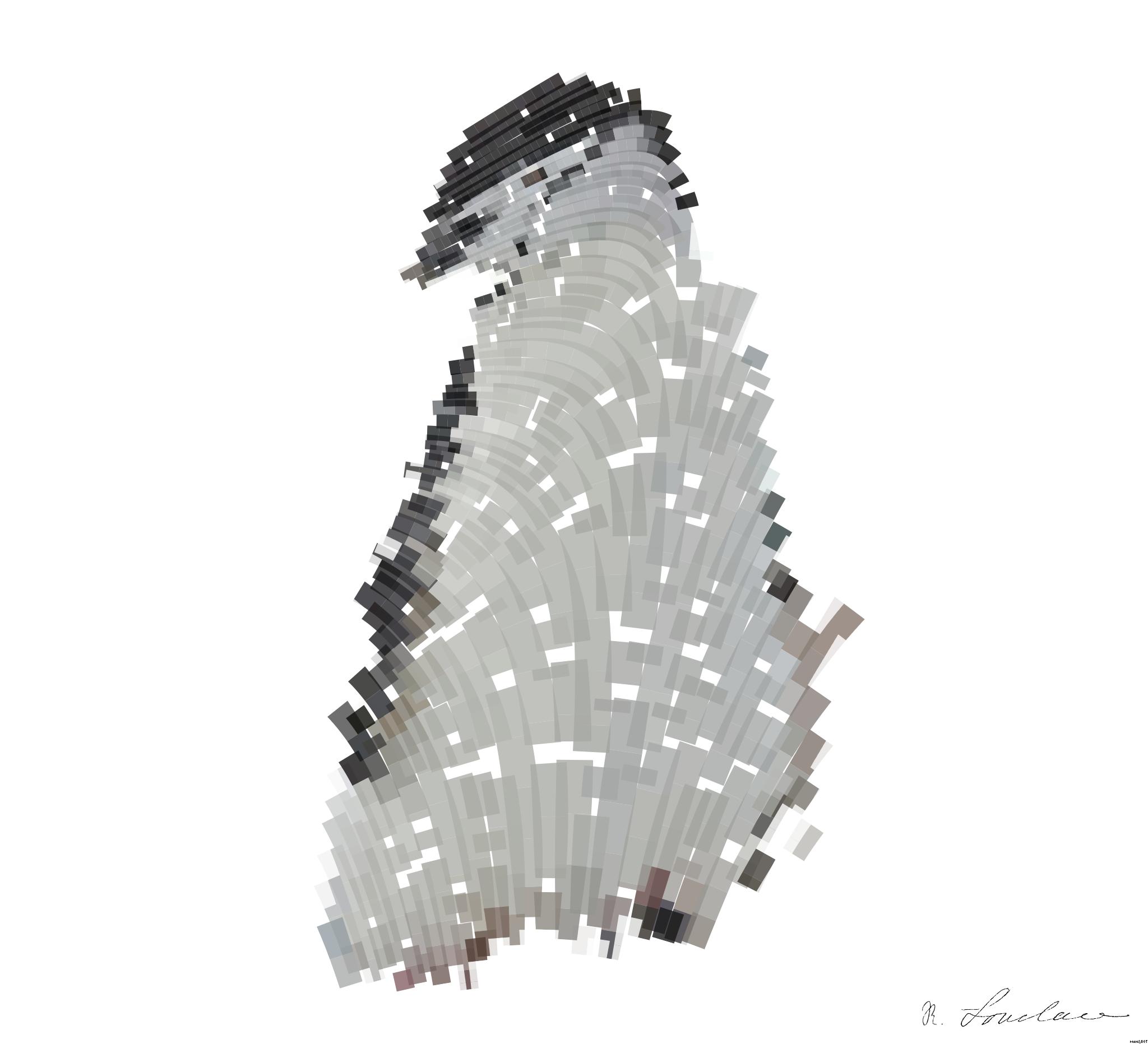 Drawn by bot StermvGFpMxdbQReGWRwmz; art-flowy; A Chinstrap penguin stands on a snow-covered rocky terrain in Antarctica, showcasing its natural habitat. AI Art