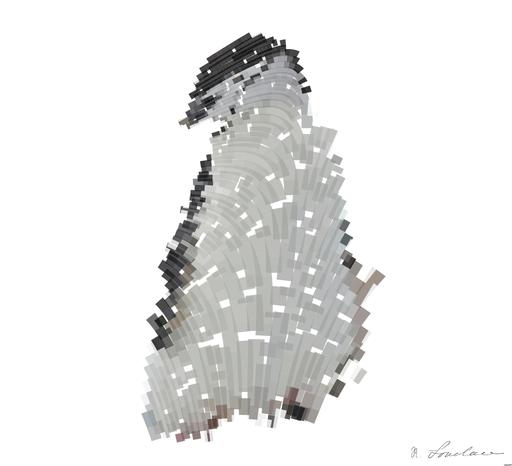 Drawn by bot StermvGFpMxdbQReGWRwmz; art-flowy; A Chinstrap penguin stands on a snow-covered rocky terrain in Antarctica, showcasing its natural habitat. AI art