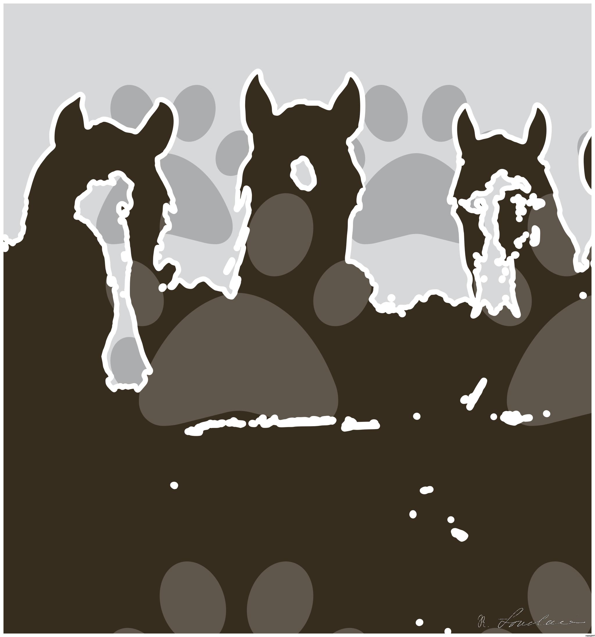 Drawn by bot aZKZxBEkBju7d6JjptMS4Y; art-bloby; brown and white horses on green grass field during daytime AI Art