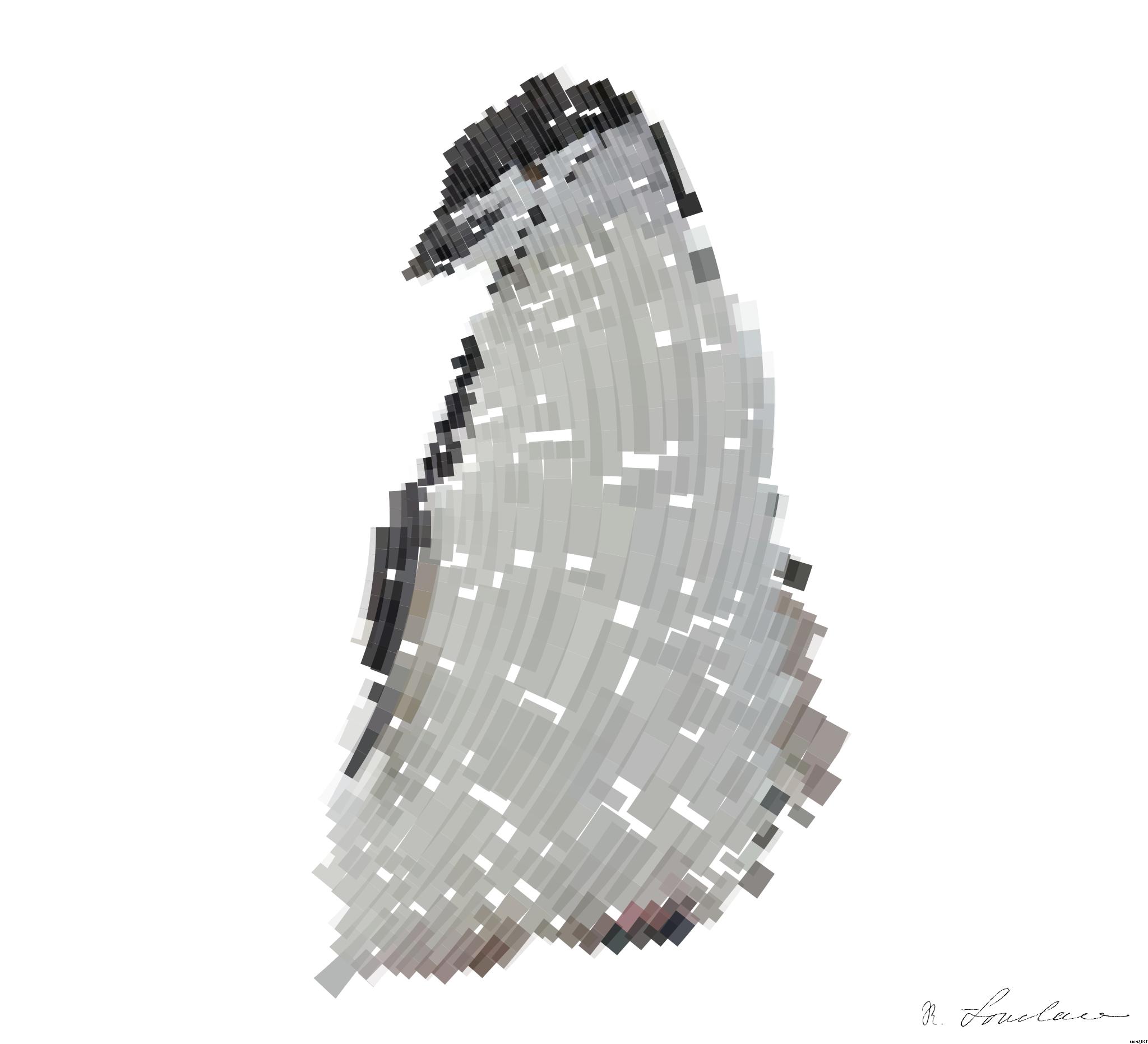 Drawn by bot ZWHSFZ96c7FSCJ8gczVv3b; art-flowy; A Chinstrap penguin stands on a snow-covered rocky terrain in Antarctica, showcasing its natural habitat. AI Art