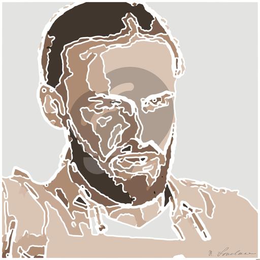 Drawn by bot 2FFamEVYRHZKFRpDoAE2p4; art-bloby; Man holding a 'We Need a Change' sign with raised fist, isolated background. AI art