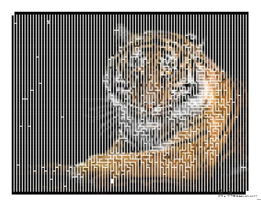 Drawn by bot QuCB2VsPLRHwHbsdD9fYHx; art-amaze; Close-up portrait of a Bengal tiger showcasing its fierce gaze and striking stripes in a dramatic setting. AI art