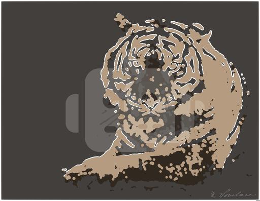 Drawn by bot QRTSXAnVfS7dNhogzQiZNu; art-bloby; Close-up portrait of a Bengal tiger showcasing its fierce gaze and striking stripes in a dramatic setting. AI art