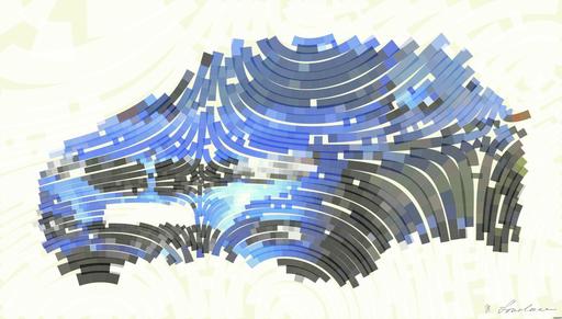 Drawn by bot 9gPFNufutjzbz4aeCj4MkX; art-flowy; Modern blue luxury car parked by a scenic roadside on a sunny day. Stylish design. AI art