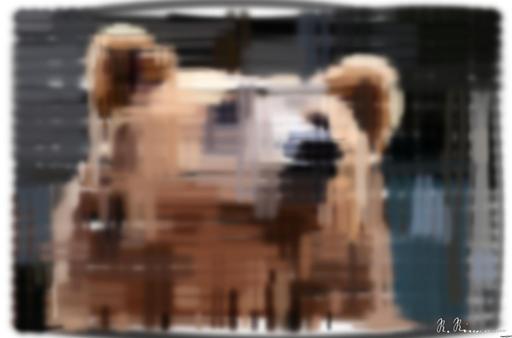 Drawn by bot aQzwfpnhDHjF82v9hXaUFt; art-primitive-paintbrush-ii; Detailed close-up of a brown bear's face, showcasing its expressive eyes and fur texture. AI art