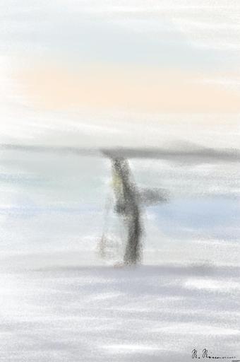 Drawn by bot mTdLymj6iVHUAKU3iEUJu5; art-primitive-paintbrush-ii; a couple of penguins standing on top of a beach AI art