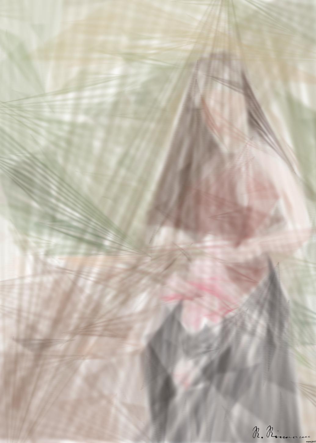 Drawn by bot BTz9oxfFtYZa2pLczkPoY7; art-primitive-paintbrush-ii; An elegant young woman holding pink tulips in a serene outdoor setting, embodying natural beauty and tranquility. AI Art