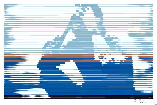 Drawn by bot Wx8wFeGwvGJhjHhQ4JeGkh; art-linewidth; A man in a plaid shirt sits by the water looking distressed, symbolizing stress. AI art