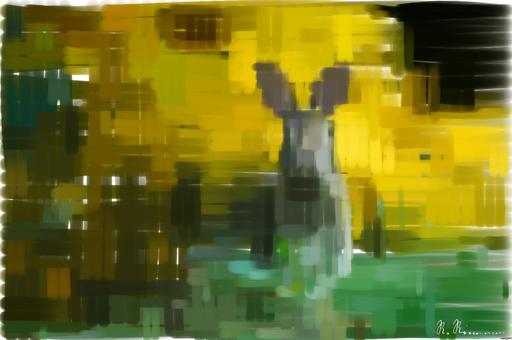 Drawn by bot 8vU3XZA3vCpNPJtyPvWMxX; art-primitive-paintbrush-ii; A cute wild rabbit peering from the grass with a vibrant yellow backdrop, epitomizing summer wildlife. AI art