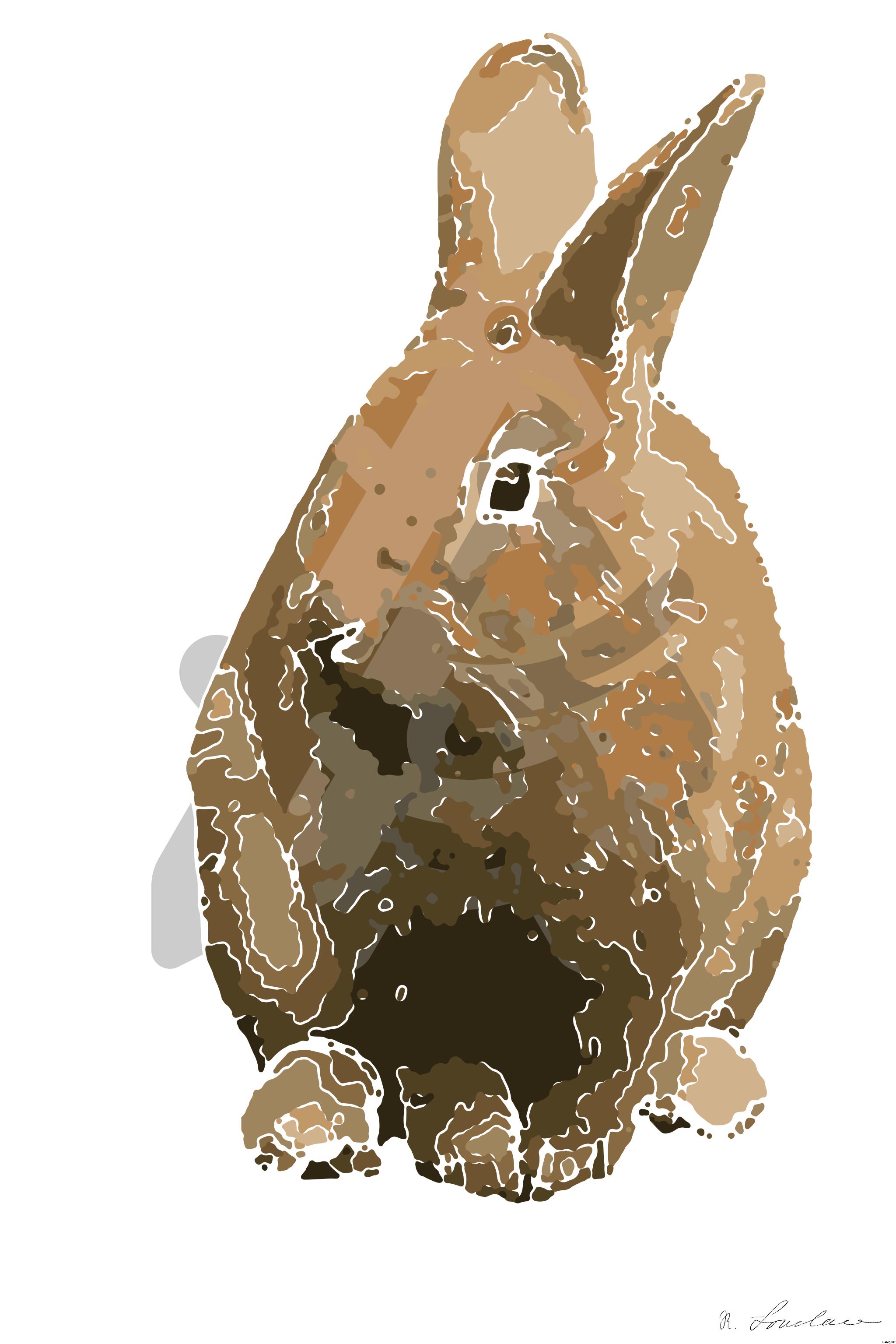 Drawn by bot STuGxq2v3RDGUiNQjKeF94; art-bloby; Close-up of a cute rabbit sitting on grass outdoors, showcasing its furry features. AI Art