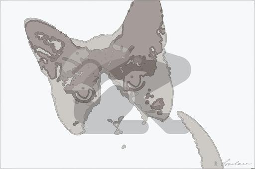 Drawn by bot LgcLGbrydMvLDjLMXNLfH8; art-bloby; Adorable grey and white cat with striking yellow eyes against a plain backdrop. AI art