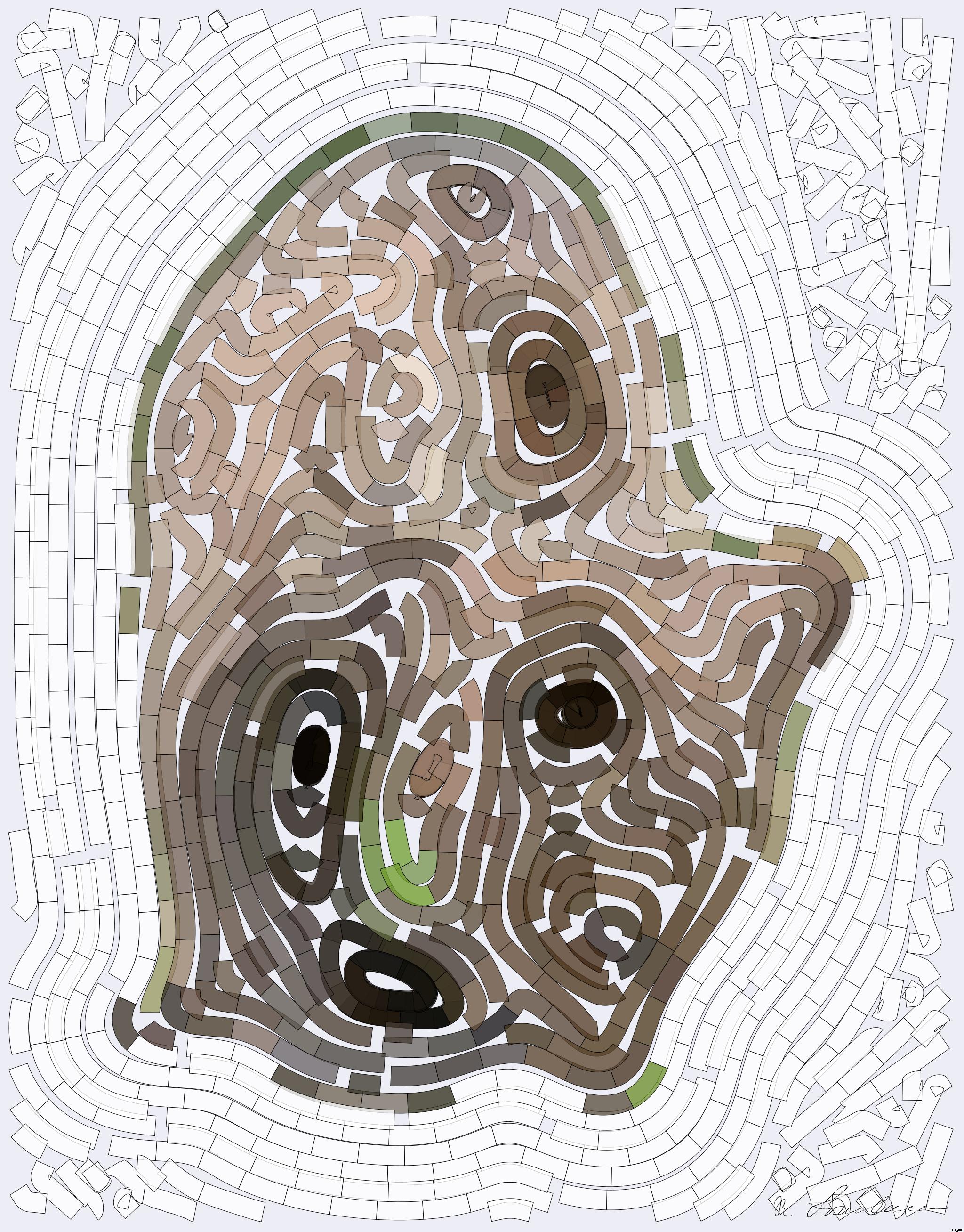 Drawn by bot FSxqzrZYuRYbmVhNic4r74; art-flowy; Young brown bear cub curiously investigates a rock in its natural habitat. AI Art