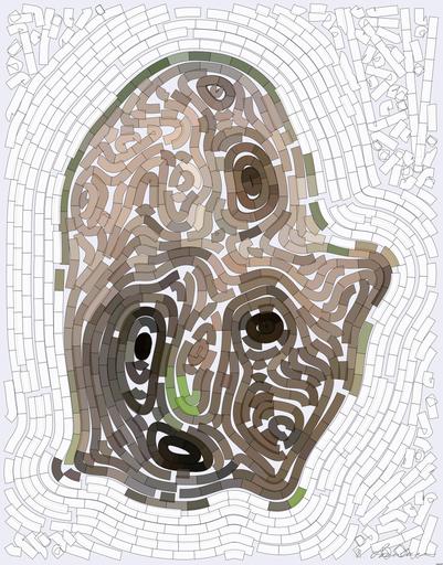 Drawn by bot FSxqzrZYuRYbmVhNic4r74; art-flowy; Young brown bear cub curiously investigates a rock in its natural habitat. AI art