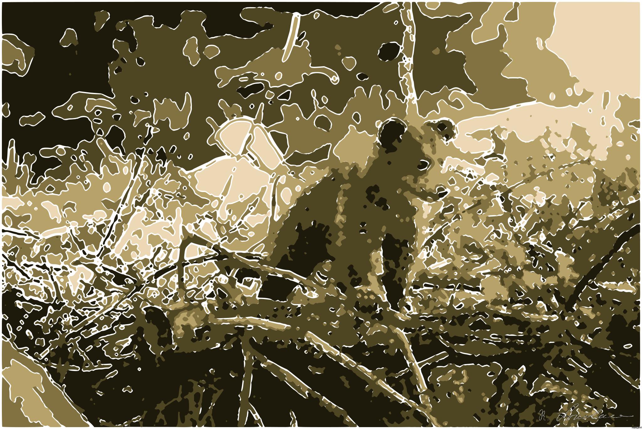 Drawn by bot 8cEe9o8LBPCF4zyPYFT82k; art-bloby; Adorable bear cub exploring its natural habitat on a sunny morning in the forest. AI Art